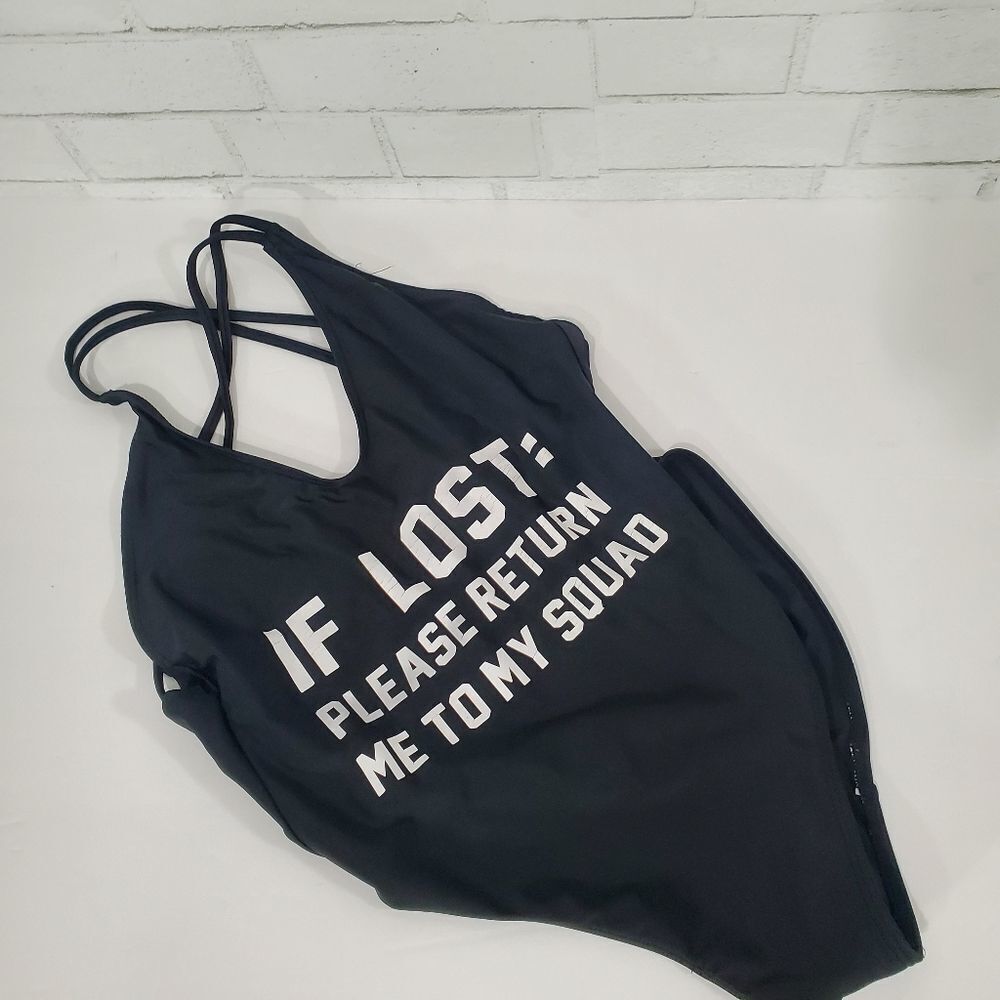 Black graphic one piece swimsuit‎